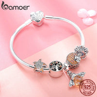 Original BAMOER 925 Sterling Silver Trendy Insect Bee Pendant Starfish Charm Bracelets Bangles for Women Sterling Silver Jewelry SCB805