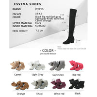 Original ESVEVA 2020 Over The Knee Boots Winter Round Toe Warm Women Boots Lady Short Plush + Stretch Fabric Fashion Boots Big Size 34-43