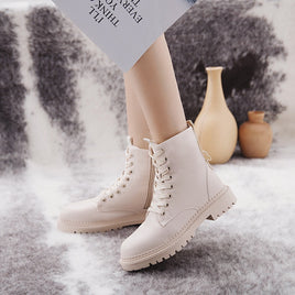 Original COOTELILI Fashion Zipper Flat Shoes Woman High Heel Platform PU Leather Boots Lace up Women Shoes Ankle Boots Girls 35-40