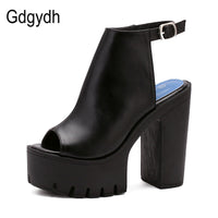 Original Gdgydh Hot Sale European Women Summer Shoes Slingbacks High Heels Sandals Platform Casual Shoes for Party 2021 New Black Size 42