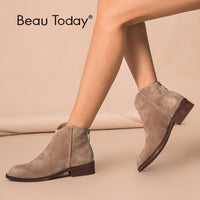 Original Beau Today Ankle Boots Women Top Quality Cow Suede Zip Autumn Fashion Lady Genuine Leather Shoes Flat Heel Handmade 03274