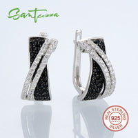 Original SANTUZZA Jewelry Set For Women Luxury Sparkling Black White CZ Ring Earrings Set Authentic 925 Sterling Silver Fashion Jewelry