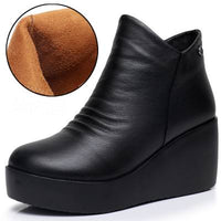 Original GKTINOO 2022 New Autumn Winter Women Shoes Woman Genuine Leather Wedges Snow Boots Height Increasing Ankle Women Boots Platform