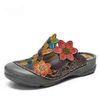Original GKTINOO Flower Slippers Genuine Leather Shoes Handmade Slides Flip Flop On The Platform Clogs For Women Woman Slippers Plus Size