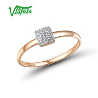 Original VISTOSO Pure 14K 585 Rose White Gold Sparkling Diamond Delicate Square Ring For Women Anniversary Engagement Trendy Fine Jewelry