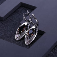 Original GEM & BALLET Natural Smoky Quartz Vintage Gothic Jewelry Sets Pure 925 Sterling Silver Earrings Ring Set For Women Fine Jewelry