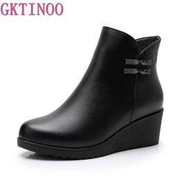 Original GKTINOO 2022 Genuine Leather Warm Winter Boots Shoes Women Ankle Boots Female Wedges Boots Women Boot Platform Shoes