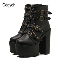 Original Gdgydh Sexy Rivet Black Ankle Boots Women Platform Soft Leather Autumn Winter Ladies Boots With Zipper Ultra High Heels Shoes