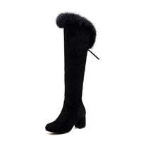 Original Gdgydh 2022 New Winter Boots Women Real Fur Large Size Snow Boots Ladies Black Square Heels Woman Shoes Over the Knee Boots