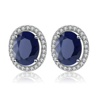 Original GEM & BALLET 7x9 mm Natural Blue Sapphire 925 sterling silver Gemstone Stud Earrings Vintage Fine Jewelry Women Gift Fashion