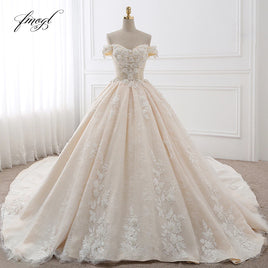 FMOGL  - Original Royal Train Sweetheart Ball Gown Wedding Dresses 2024 Appliques Flowers Vintage Lace Bride Gowns Vestido De Noiva