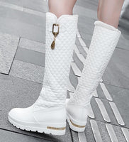 Original New Women Boots Knee High Boots Square Heels Fashion Round Toe Rubber Sole Woman Leather Shoes Winter Black