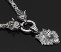 Original Nordic viking Odin wolf with wolf head Geri and Freki necklace Stainless steel for men -king chain with valknut gift bag