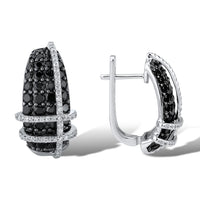 Original SANTUZZA Jewelry Sets For Women Sparkling Black Spinels White CZ Stones Ring Earrings Set 925 Sterling Silver Fashion Jewelry