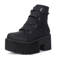 Original Gdgydh Spring Autumn Ankle Boots Women Platform Boots Rubber Sole Buckle Black Leather PU High Heels Shoes Woman Comfortable
