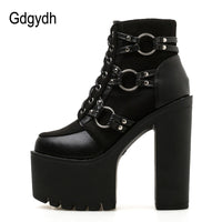 Original Gdgydh 2022 Spring Fashion Motorcycle Boots Women Platform Heels Casual Shoes Lacing Round Toe Shoes Ladies Autumn Boots Black