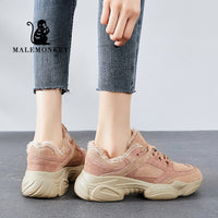 Original Platform Shoes For Women Black 2021 Winter Warm Fur Casual Sport Shoes Thick Bottom Sneakers Lace Up Chunky Female Shoes