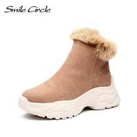 Original Smile Circle Suede leather Ankle Boots Women Flat platform shoes winter plush Keep warm Thick bottom Short Boots Ladies snow boo