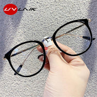 UVLAIK Oversized Round Glasses Frames Women Anti Blue Light Computer Eyewear Men Vintage Clear Optical Eyeglasses Myopia Frame
