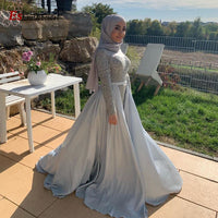 ESHAUT&BRIDAL - Original 2022 Luxury Mermaid Evening Night Dress for Women Muslim O Neck Long Sleeves Beading Sequin Handmade Formal Wedding Party