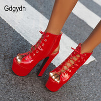 Original Gdgydh Open Toe Women Boots Fashion Super High Heels Shoes For Party Nightclub Patent Leather Fashion Slingback Platform Heels