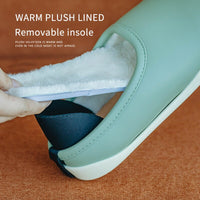 Original UTUNE PU Leather Home Slippers Women Shoes Dual-purpose Home shoes EVA Waterproof Winter Warm Slipper Plush Slides House flats