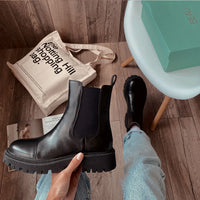 Original Beau Today Ankle Boots Platform Women Cow Leather Chelsea Boots Round Toe Elastic Band Thick Sole Ladies Shoes Handmade 02379