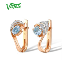 VISTOSO Gold Earrings For Women 14K 585 Rose Gold Glamorous Shiny Sky Blue Topaz Sparkling Diamond Luxury Trendy Fine Jewelry