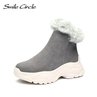 Original Smile Circle Suede leather Ankle Boots Women Flat platform shoes winter plush Keep warm Thick bottom Short Boots Ladies snow boo