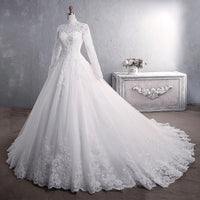 Original Muslim Wedding Dress 2022 Elegant High Neck With Train Princess Bride Dress Luxury Lace Embroidery Wedding Gown Vestido De Noiva