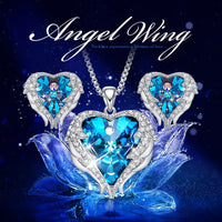 Original CDE Fashion Jewelry Sets for Women Angel Wings Heart Wedding Set with Crysta Pendant Necklace Stud Earrings