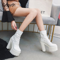 Original Gdgydh 2022 New Autumn Winter Platform Boots High Heels Back Zipper Black White Short Boots For Women Waterproof Gothic Shoes