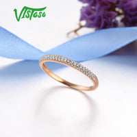 Original VISTOSO Genuine 14K 585 Rose Gold Sparkling Diamond Delicate Ring For Women Anniversary Engagement Fashion Trendy Fine Jewelry