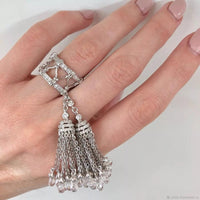 Original 925 Sterling Silver Rings for Women with Double Tassel Rings with Crystal droplets White and Black Color Luxury Jewelry
