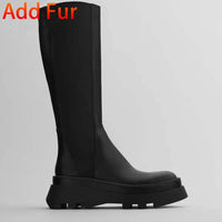 Original Brand Design Cool Fashion Riding Boots Platform Gothic slip-on mid-calf Boots Round Toe Thick Heels Stylish Women Winter Shoes