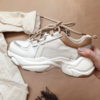 Original Beau Today Chunky Sneakers Women Cow Leather Mesh Retro Casual Shoes Platform Lace-Up Trainers Handmade 29333