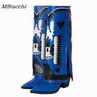 Original MStacchi Retro Woman Long Boots Genuine Leather Sewing Embroider Strange Heels Animal Picture Pointed Toe Women Knee High Boots