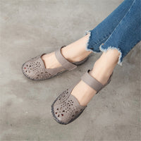Original GKTINOO Hollow Genuine Leather Breathable Soft Flat Sandals Summer Women Shoes Woman Casual Solid Buckle Strap Ladies Sandals