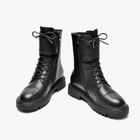 Original Beau Today Motorcycle Boots Women Cow Leather Zipper Closure Buckle Decoration Lace-Up Ladies Ankle Winter Boots Handmade 03474