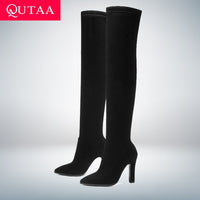 Original QUTAA 2021 Women Over The Knee High Boots Slip on Winter Shoes Thin High Heel Pointed Toe All Match Women Boots Size 34-43