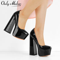 Original Only maker Womens Pumps Round Toe Platform 16CM Chunky High Heels Ankle Strap Dress Hoof Thick Heels Shoes Big Size Pumps