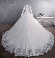 Original Muslim Wedding Dress 2022 Elegant High Neck With Train Princess Bride Dress Luxury Lace Embroidery Wedding Gown Vestido De Noiva