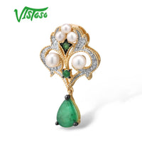 Original VISTOSO Gold Pendants For Women Authentic 14K 585 Yellow Gold Magic Emerald Fresh Water Pearl Diamond Elegant Fine Jewelry