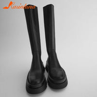 Original Brand Design Cool Fashion Riding Boots Platform Gothic slip-on mid-calf Boots Round Toe Thick Heels Stylish Women Winter Shoes