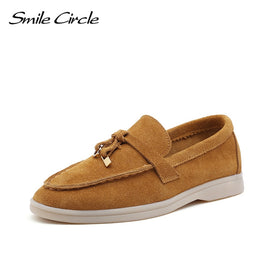 Original Smile Circle/cow-suede loafers Women Slip-On flats shoes Genuine Leather Ballets Flats Shoes for women Moccasins big size 36-42