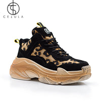 Original Cetula Women Sneakers Shoes Handcrafted Lace-up Leopard Print Atheletic Sneakers Oversize Retro Outsole Comfy Lady Casual Shoes