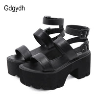 Original Gdgydh 2021 New Arrival Summer Women Platform Sandals Thick Bottom Ankle Strap Sandals High Heels Open Toe Black Gothic Shoes