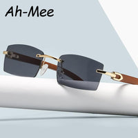 AH-MEE - Original Square Brand Designer Sunglasses Men Women Sun Glasses Wood Frames Rimless Black Eyeglasses Fashion Eyewear Gafas De Sol