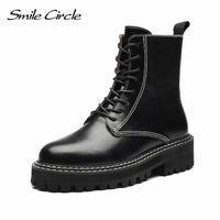 Original Smile Circle Ankle Boots Women Flats Platform shoes Fashion Round toe Comfortable Casual Short Boots Ladies