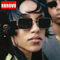 RBROVO - Original Rectangle Retro Sunglasses Women 2021 Vintage Eyeglasses For Women/Men Luxury Brand Glasses Women Mirror Oculos De Sol